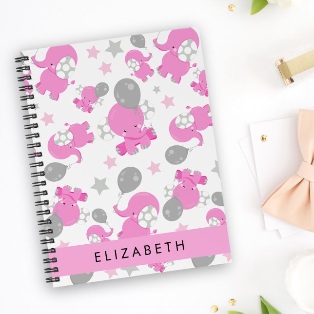 Pattern Of Pink Elephants, Stars, Your Name Notebook (Creator Uploaded)