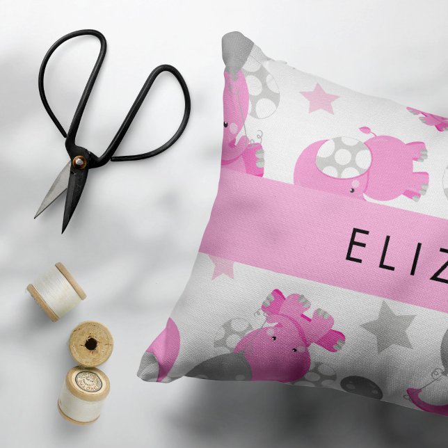 Pattern Of Pink Elephants, Stars, Your Name Pillowcase (Creator Uploaded)