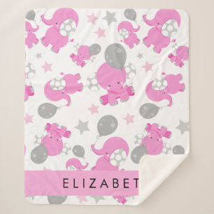 Pattern Of Pink Elephants, Stars, Your Name Sherpa Blanket