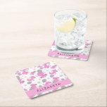 Pattern Of Pink Elephants, Stars, Your Name Square Paper Coaster<br><div class="desc">Cute,  fun and adorable pattern with pink elephants,  balloons and stars. Modern and trendy gift,  perfect for the elephant lover in your life. Personalise by adding your name,  nickname,  monogram or initials.</div>