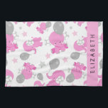 Pattern Of Pink Elephants, Stars, Your Name Tea Towel<br><div class="desc">Cute,  fun and adorable pattern with pink elephants,  balloons and stars. Modern and trendy gift,  perfect for the elephant lover in your life. Personalise by adding your name,  nickname,  monogram or initials.</div>