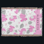 Pattern Of Pink Elephants, Stars, Your Name Throw Blanket<br><div class="desc">Cute,  fun and adorable pattern with pink elephants,  balloons and stars. Modern and trendy gift,  perfect for the elephant lover in your life. Personalise by adding your name,  nickname,  monogram or initials.</div>