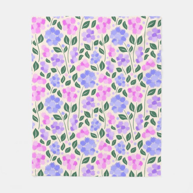 Pattern of pink & purple & and blue flowers fleece blanket (Front)