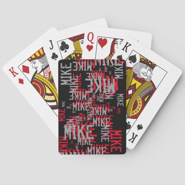 pattern of red/grey names on cool black playing cards (Back)