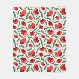 Pattern of red poppies fleece blanket