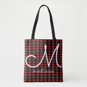 pattern of reddish lips beauty monogram tote bag