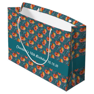 Pattern Of Rose Flowers Against Mosaic Background Large Gift Bag