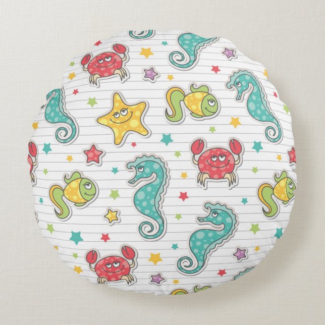 pattern of sea creatures round cushion (Front)