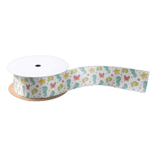 pattern of sea creatures satin ribbon