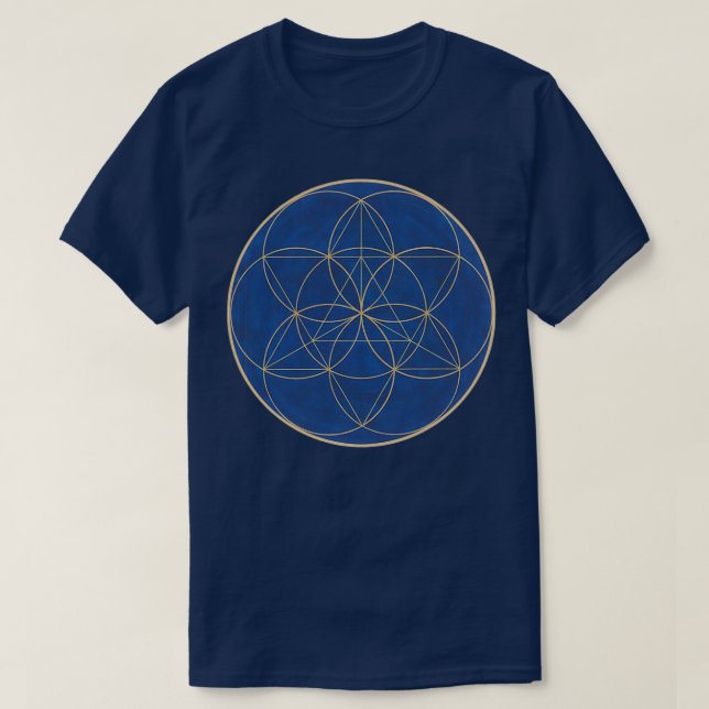 Pattern of Seed of Life and Merkaba Cobalt Blue T-Shirt (Design Front)