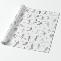 Pattern Of Skiers. Grey Silhouettes On White