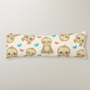 Pattern Of Sloths, Cute Sloths, Hearts Body Cushion
