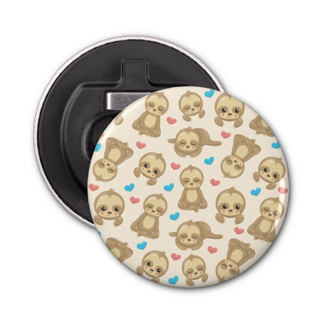 Pattern Of Sloths, Cute Sloths, Hearts Bottle Opener (Front)