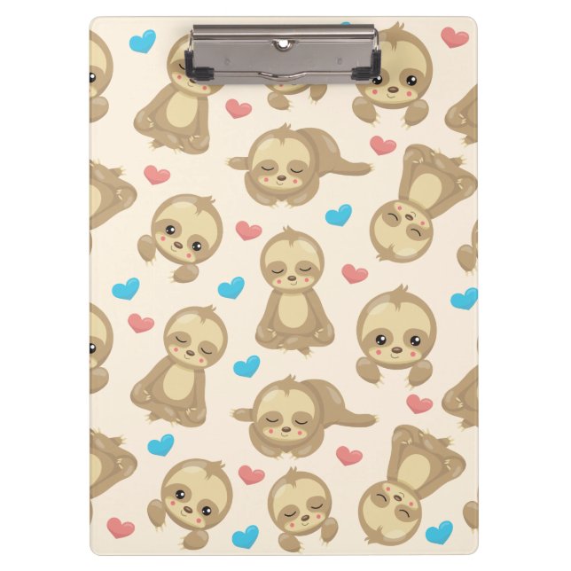 Pattern Of Sloths, Cute Sloths, Hearts Clipboard (Front)