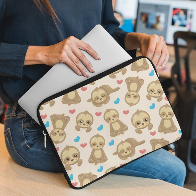 Pattern Of Sloths, Cute Sloths, Hearts Laptop Sleeve (Creator Uploaded)