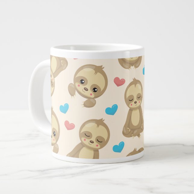 Pattern Of Sloths, Cute Sloths, Hearts Large Coffee Mug (Front Left)