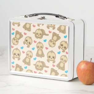 Pattern Of Sloths, Cute Sloths, Hearts Metal Lunch Box