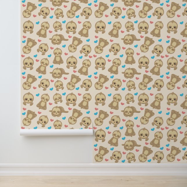 Pattern Of Sloths, Cute Sloths, Hearts Wallpaper (Application)