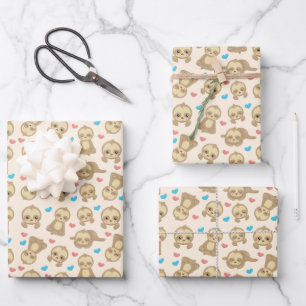Pattern Of Sloths, Cute Sloths, Hearts Wrapping Paper Sheet