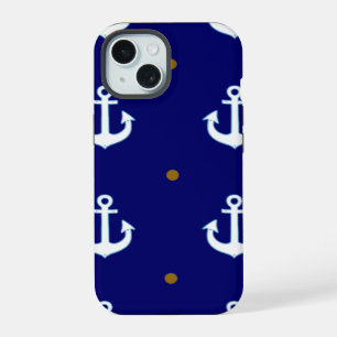 pattern of small white anchors iPhone 15 case