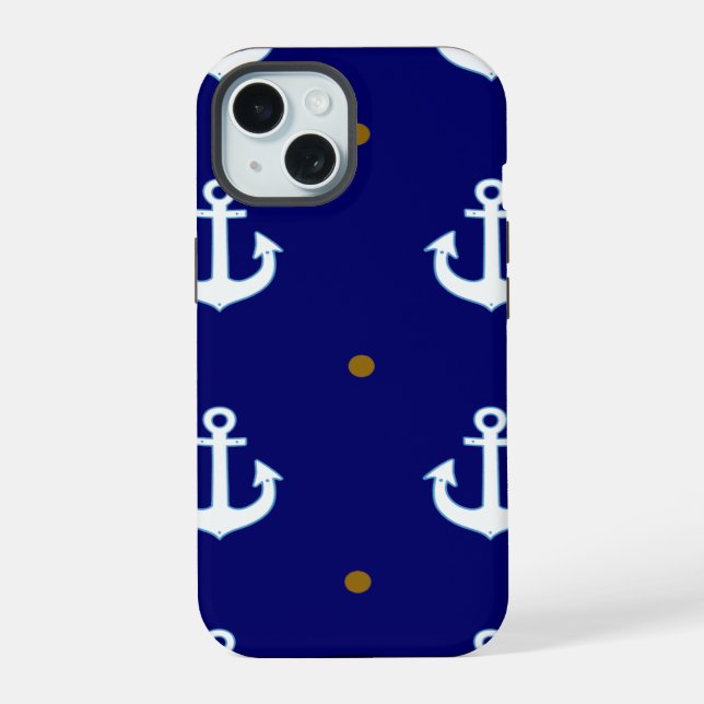 pattern of small white anchors iPhone 15 case (Back)