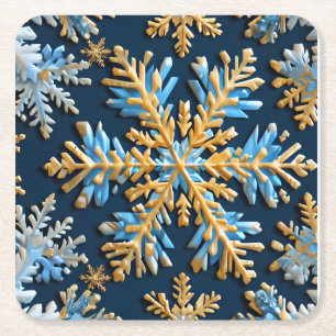 Pattern of snowflakes on a dark blue background Square Paper Coaster