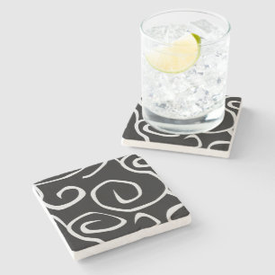 Pattern Of Swirls, Swirl Pattern, Black and White Stone Coaster