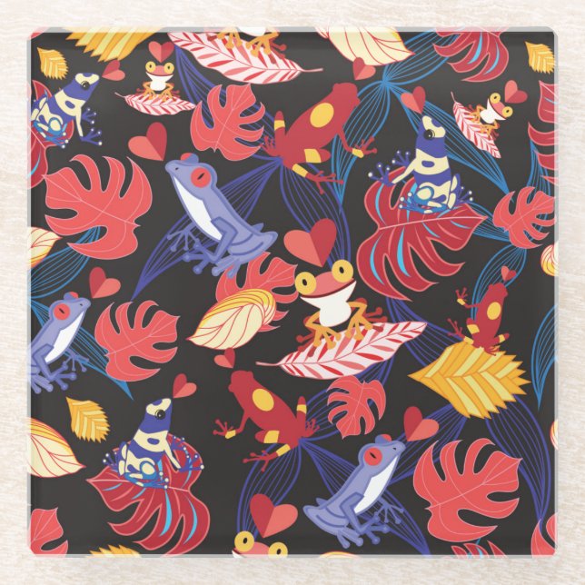Pattern Of The Lovers Frogs 2 Glass Coaster (Front)