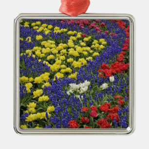 Pattern of tulips and Grape Hyacinth flowers, 2 Metal Tree Decoration