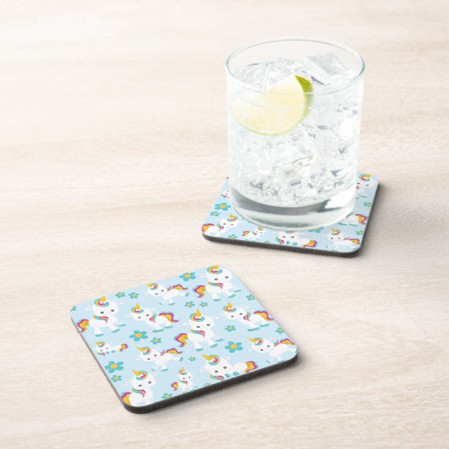 Pattern Of Unicorns, Cute Unicorns, Flowers Coaster (Right Side)