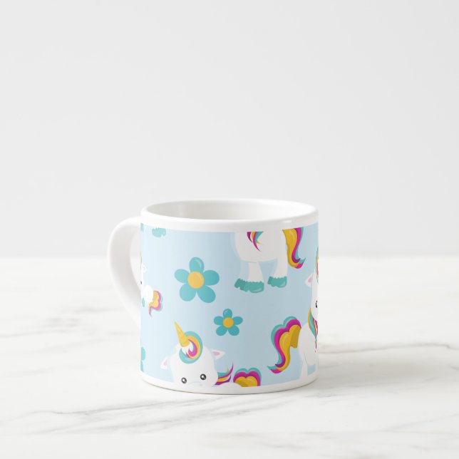 Pattern Of Unicorns, Cute Unicorns, Flowers Espresso Cup (Front Left)
