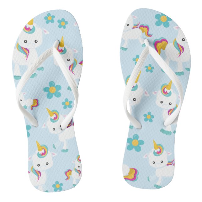 Pattern Of Unicorns, Cute Unicorns, Flowers Jandals (Footbed)