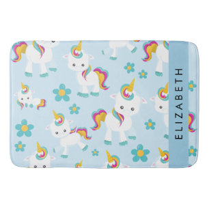 Pattern Of Unicorns, Cute Unicorns, Your Name Bath Mat
