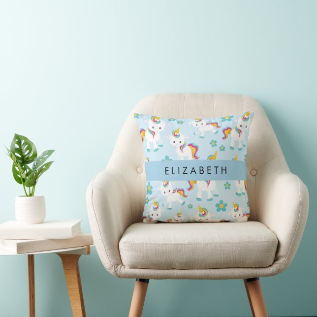 Pattern Of Unicorns, Cute Unicorns, Your Name Cushion (Chair)
