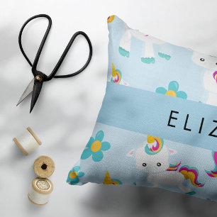 Pattern Of Unicorns, Cute Unicorns, Your Name Decorative Cushion