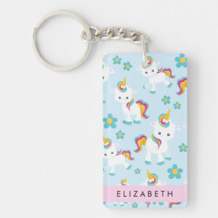 Pattern Of Unicorns, Cute Unicorns, Your Name Key Ring