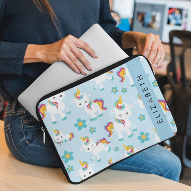Pattern Of Unicorns, Cute Unicorns, Your Name Laptop Sleeve (Creator Uploaded)
