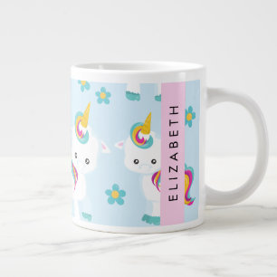 Pattern Of Unicorns, Cute Unicorns, Your Name Large Coffee Mug