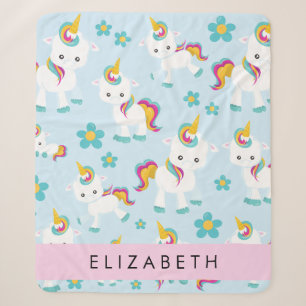 Pattern Of Unicorns, Cute Unicorns, Your Name Sherpa Blanket