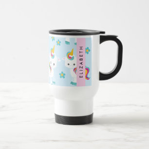 Pattern Of Unicorns, Cute Unicorns, Your Name Travel Mug