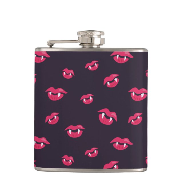 Pattern Of Vampire Lips And Fangs Hip Flask (Front)