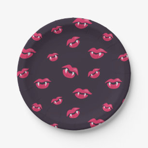 Pattern Of Vampire Lips And Fangs Paper Plate