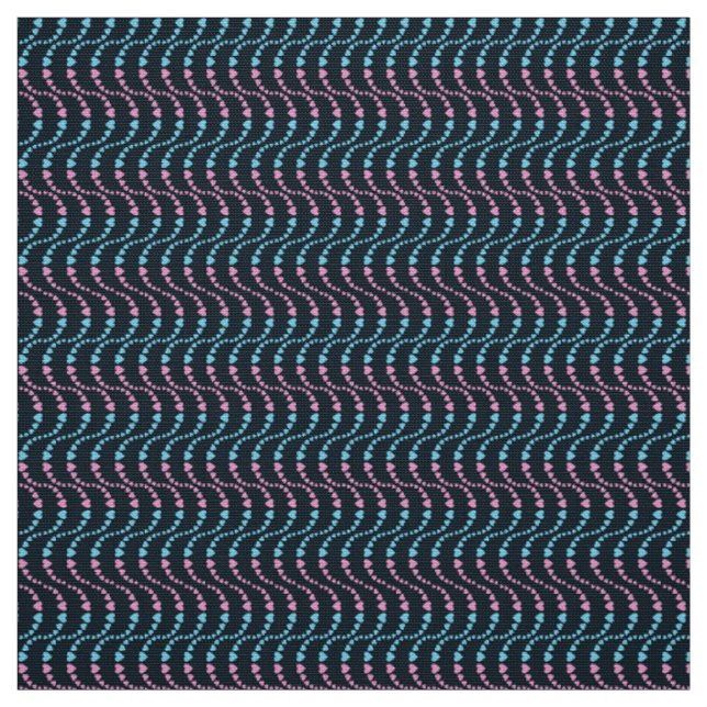Pattern of Wavy  Colourful Hearts in pink and blue Fabric (Swatch)