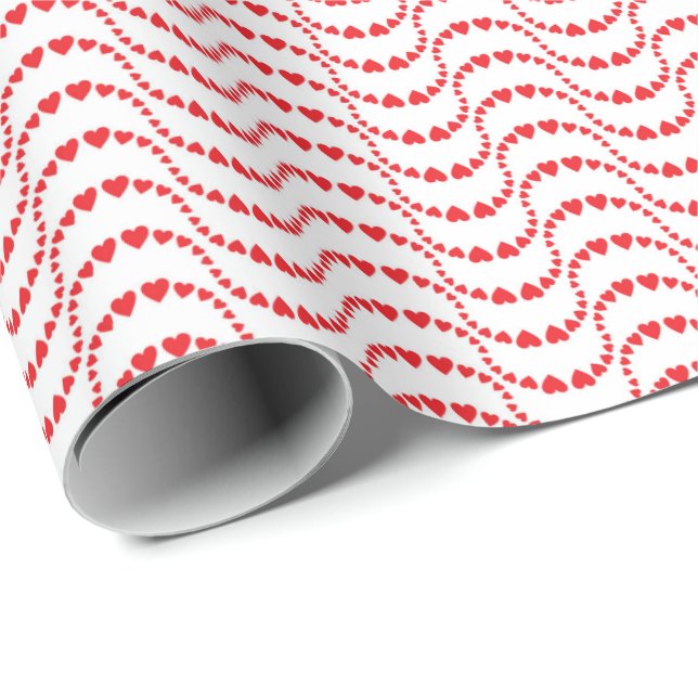 Pattern of Wavy Hearts in red colour Wrapping Paper (Roll Corner)