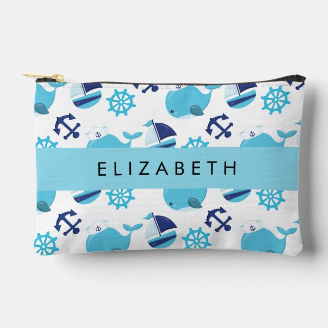 Pattern Of Whales, Blue Whales, Your Name Accessory Pouch (Front)