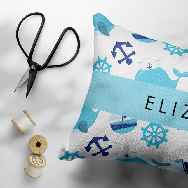 Pattern Of Whales, Blue Whales, Your Name Decorative Cushion (Creator Uploaded)