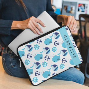 Pattern Of Whales, Blue Whales, Your Name Laptop Sleeve