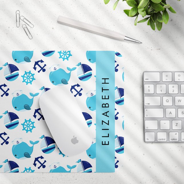 Pattern Of Whales, Blue Whales, Your Name Mouse Pad (Creator Uploaded)