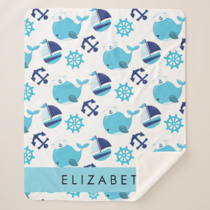 Pattern Of Whales, Blue Whales, Your Name Sherpa Blanket