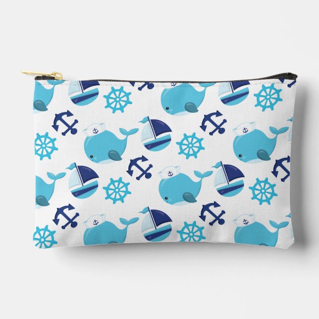 Pattern Of Whales, Cute Whales, Blue Whales Accessory Pouch (Front)
